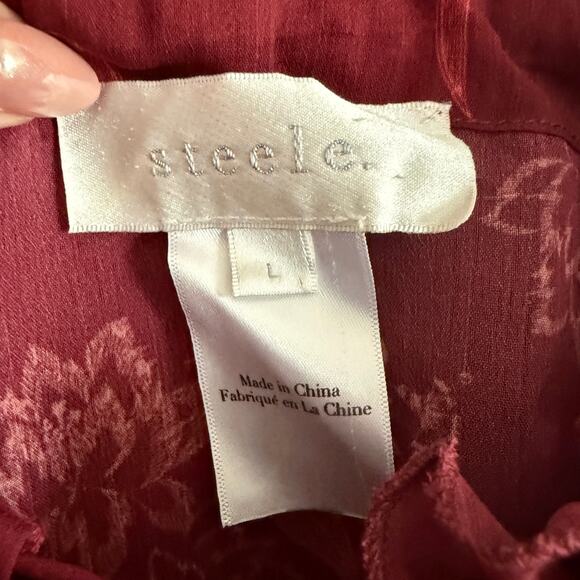 STEELE Anthropologie Laurelyn Sheer Floral Tie Neck Boho Blouse Burgundy Large - Picture 5 of 8